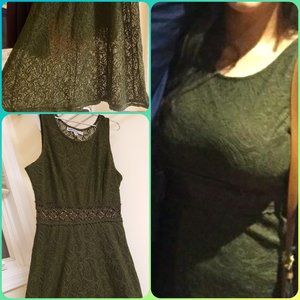 BaileyBlue Mini Maxi Olive Lace Embroidered Dress w Scoop Neckline